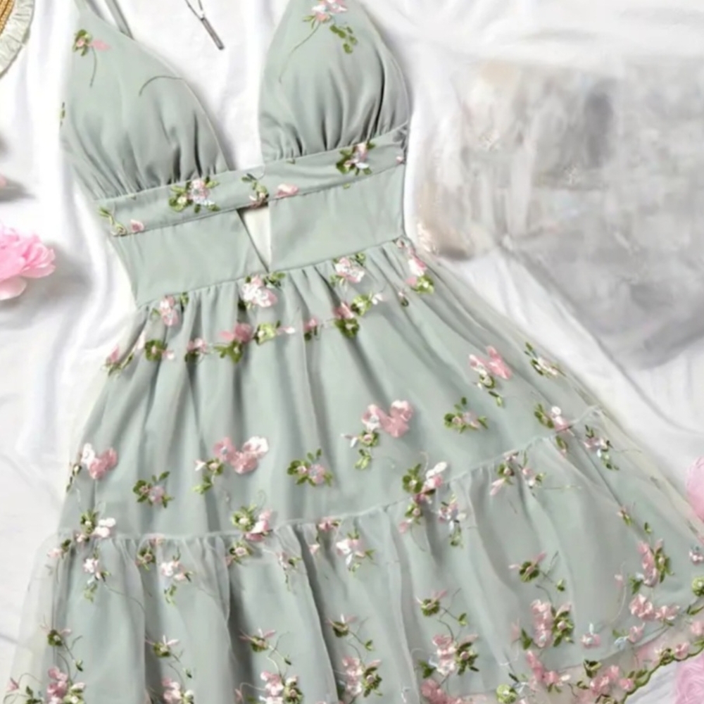 Floral Halter Dress in Green by [Brand]